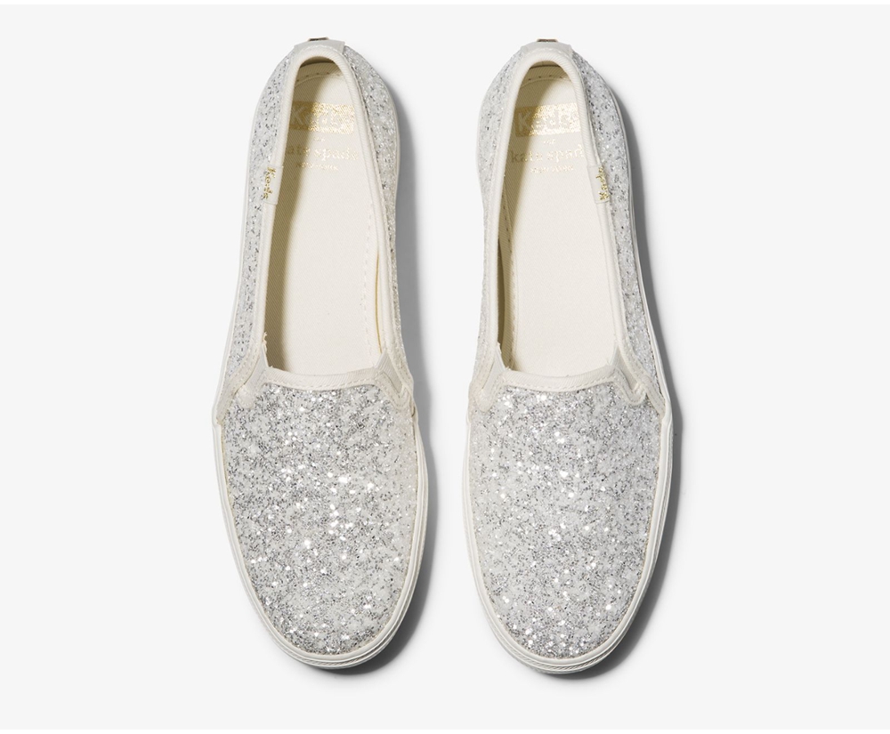 Keds Womens Slip Ons White - Kate Spade new york Triple Decker Glitter - 562NWDTQO